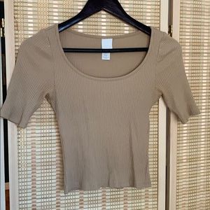 nude swoop neck top